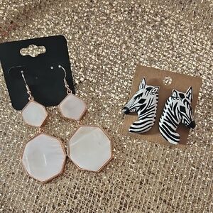 Geometric Rose Gold Earrings and Zebra Earrings Set